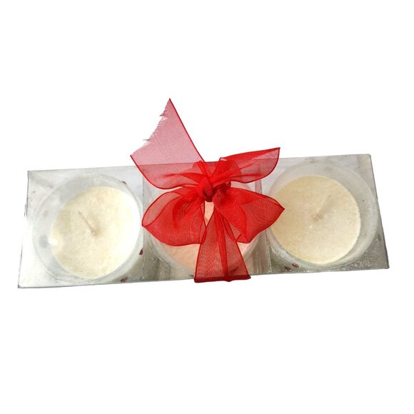 Candles White Red Rhinestones Votive  2 1/2 " Tall 2" Top Gift Box Set of 3 Spar - Picture 2 of 15